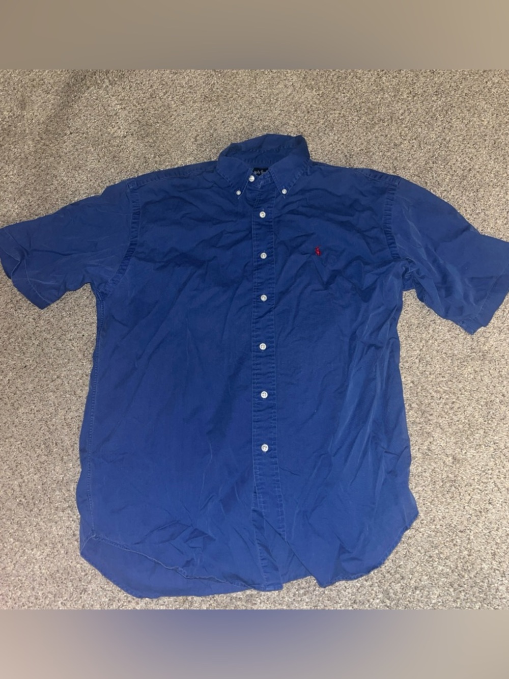 Vtg Ralph Lauren Polo Shirt Medium Blue Short Sleeve Blake Cotton Button Down
